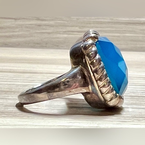 Vintage Designer Signed Aluma (AIL) Blue Turquoise Doublet Ring, Size 7 - Picture 5 of 10